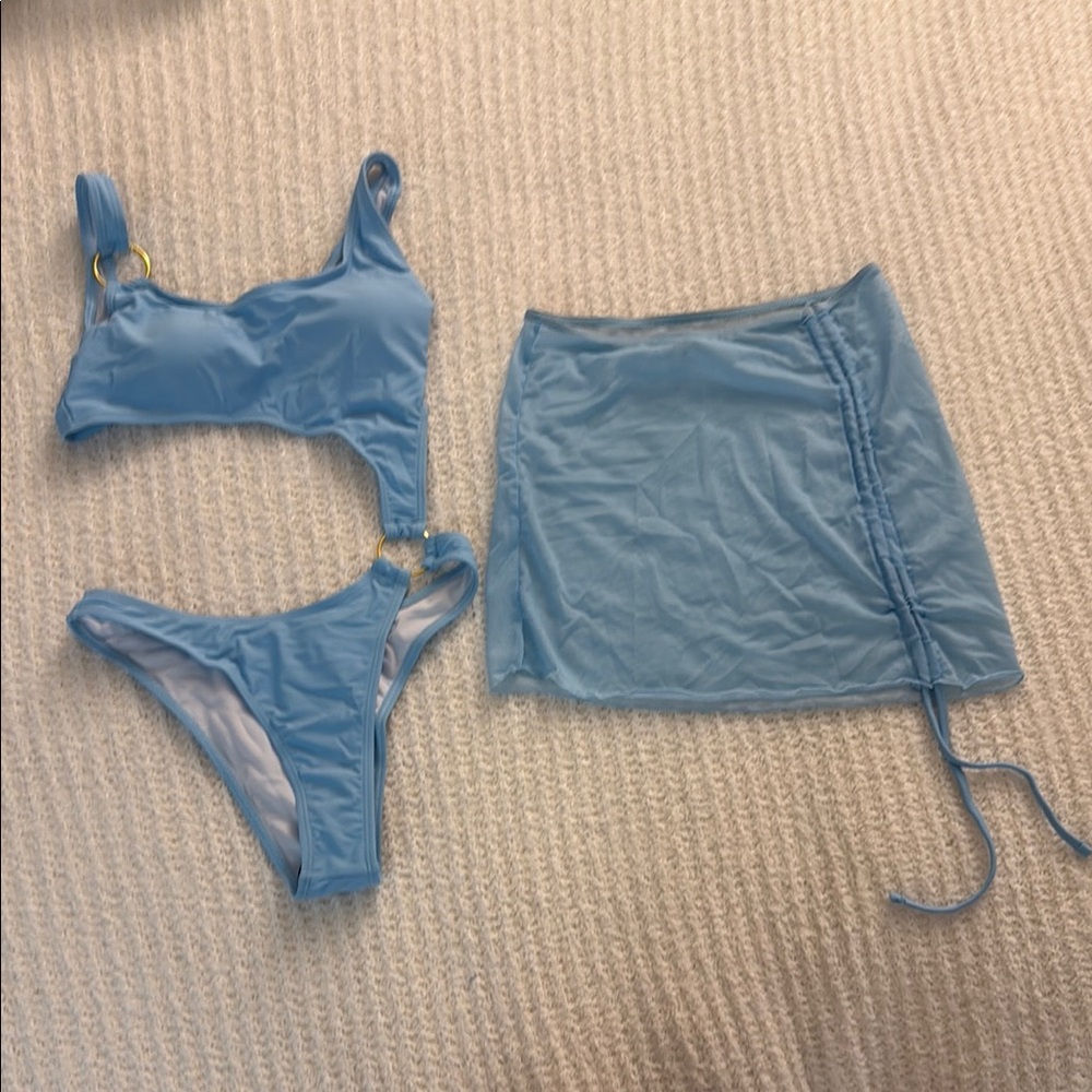 Blue Bikini Set with Skirt